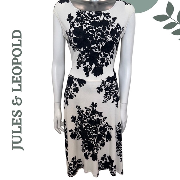 Jules & Leopold Black and White Floral Dress Cap Sleeve Stretch Back Tie Small - Picture 1 of 4
